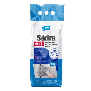 HET Sadra ŠEDÁ univerzálna stavebná sadra na stenu