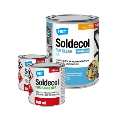 HET Soldecol PUR CLEAR HG transparentný 2K polyuretánový lesklý lak na kovové a nekovové povrchy